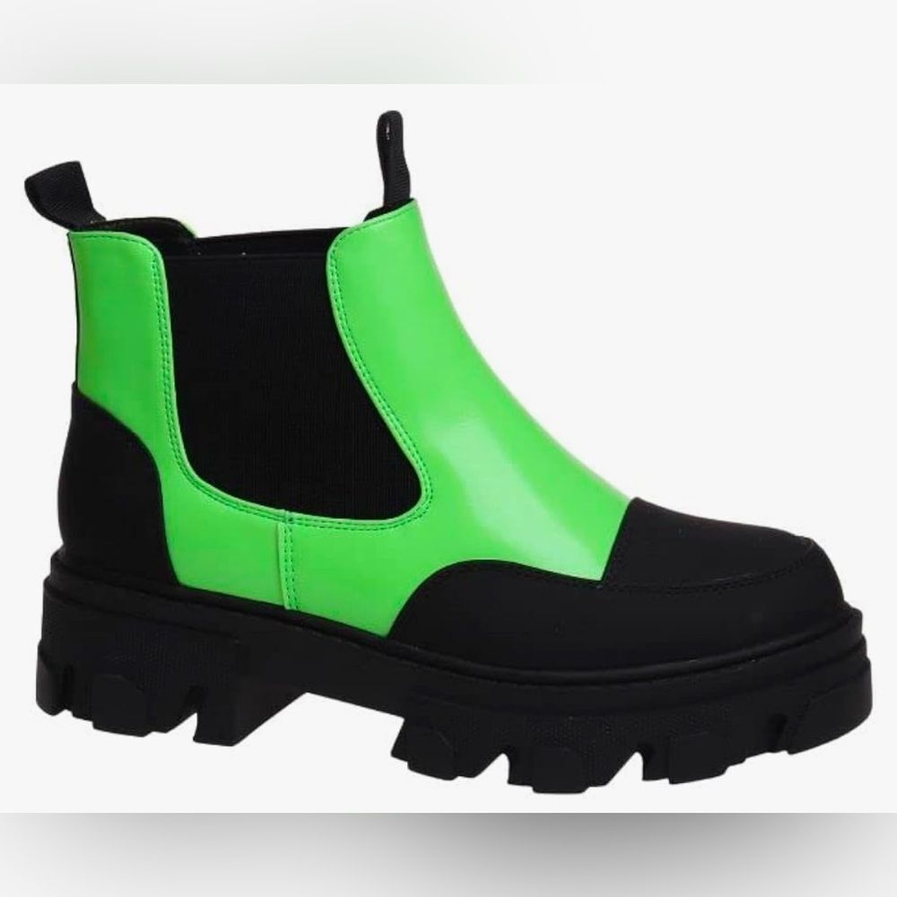 NWB! Mata Shoes Neon Green & Black Chunky Ankle Boots-Combat Style (New in Box)